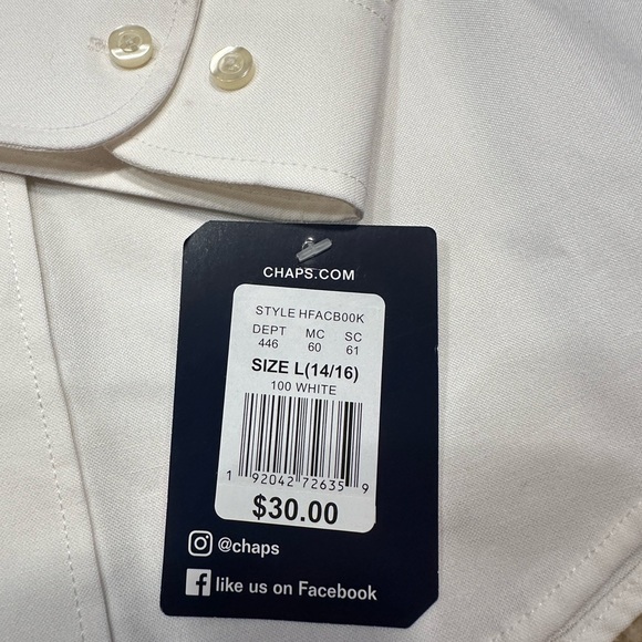 NWT - Boy’s Chaps Buttoned Down White LS Dress Shirt - Size: Large 14/16 Boys - Picture 5 of 5